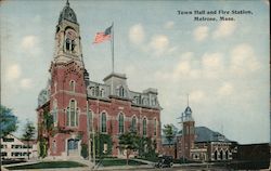 Town Hall and Fire Station Melrose, MA Postcard Postcard Postcard