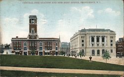 Central Fire Station and New Post Office Providence, RI Postcard Postcard Postcard