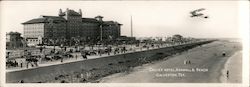 Galvez Hotel and Seawall & Beach Large Format Postcard