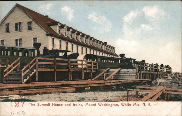 The Summit House and trains, Mount Washington New Hampshire