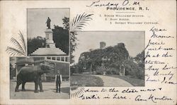 Roger Williams' Statue, Baby Roger, Betsey Williams' Cottage Postcard