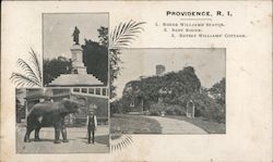Roger Williams' Statue, Baby Roger, Betsey Williams' Cottage Postcard