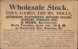 Wholesale Stock, Toys, Games, Drums, Dolls, S. Wang Auctioneer Postcard