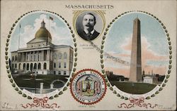 Massachusetts Governor, State House, State Seal and Monument Postcard