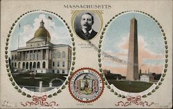 Massachusetts Governor, State House, State Seal and Monument Postcard