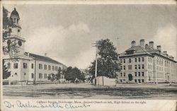 Codman Square, Second Church on Left, High School on Right Dorchester, MA Postcard Postcard Postcard