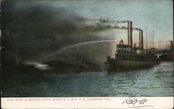 Fire Boat in Action North River Hoboken Fire Postcard