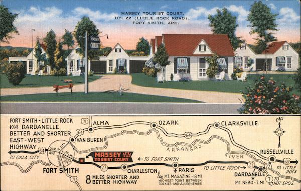 Massey Tourist Court - Exterior View and Map Fort Smith Arkansas