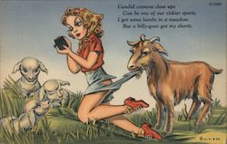 Girl with Camera, Lambs, Goat Postcard