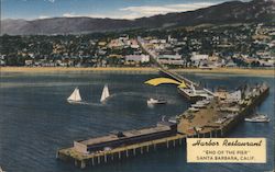 Harbor Restaurant, pier, sailboats Postcard