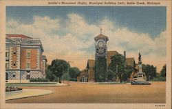 Soldier's. Monument (Right), Municipal Building (Left) Battle Creek, MI Postcard Postcard Postcard