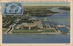 Aerial View of US Naval Academy showing Severn River Postcard