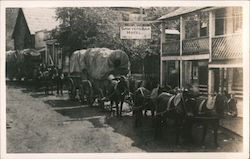 Horses Pulling Carriages in front of Sawyers Bar Hotel Postcard