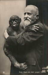 Professor Heck Holding a Boy Gorilla Postcard