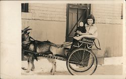 Girl with Doll in Goat Cart, 1922 Postcard