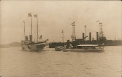 WWI-era Warship, and two other US Ships Postcard