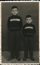 Two Boys Posing in Matching Outfits Postcard