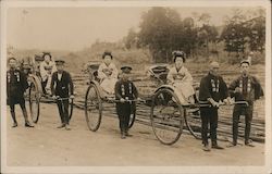 Maiko Geisha Japanese Girls in Rickshaws Postcard