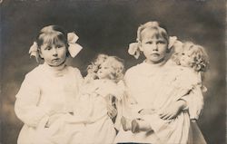 Two Precious Young Girls Holding Their Dolls Children Postcard Postcard Postcard