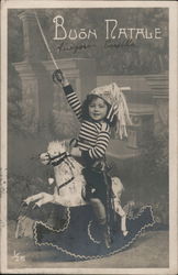 Buon Natale - Boy on a Rocking Horse, Sword Italy Postcard Postcard Postcard