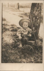 Boy in Sombrero, Wooden Wagon, Violet Anderson Council Bluffs, IA Postcard Postcard Postcard