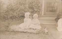 Two Children Dressed in White on a Picnic Blanket Postcard Postcard Postcard