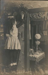Girl in Dress Adjusting Clock Girls Postcard Postcard Postcard