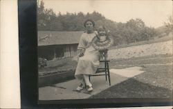 Young Woman with Toy Doll Postcard