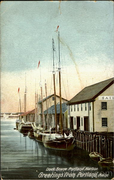 Dock Scene Portland Harbor, Greetings from Portland Maine