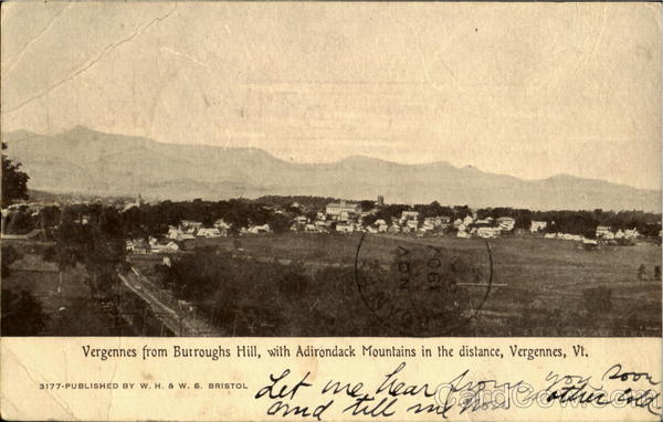 Vergennes from Burroughs Hill, with Adirondack Mountains in the distance Vermont