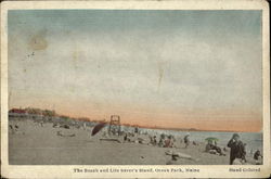 The Beach and Life Saver's Stand Ocean Park, ME Postcard Postcard