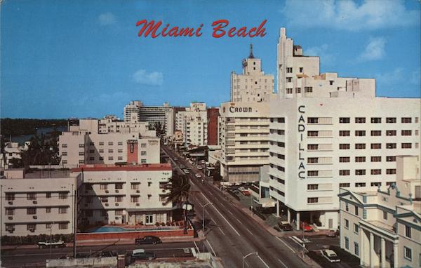 Looking North Along Collins Avenue Miami Beach Florida