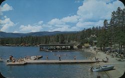 Visa of Beach and Boat Dock on Grand Lake Postcard