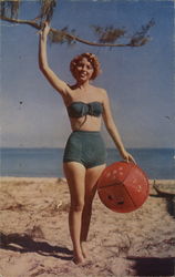 Woman in Bikini on Beach Postcard