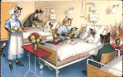 Cats Visiting Cats in the Hospital Alfred Mainzer (Eugen Hurtong) Postcard