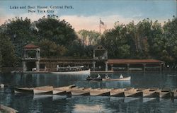 Lake and Boat House, Central Park Postcard