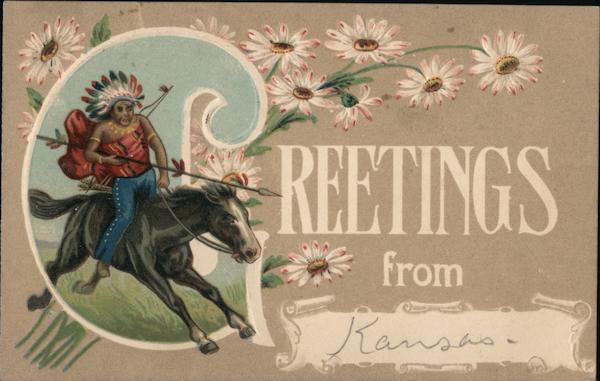 Greetings From Kansas Native American on Horseback