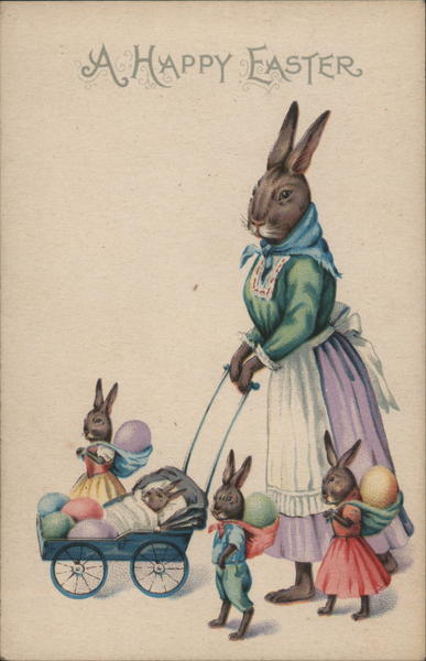 Mother Bunny, Easter Egg Backpacks, Baby Carriage With Bunnies