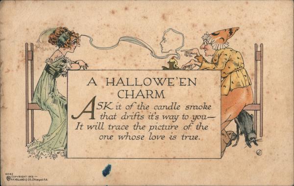 Woman at Table with Witch Getting a Love Charm Halloween