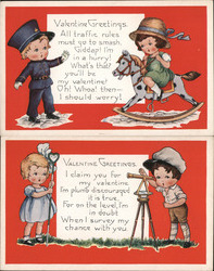 Set of 2: Children Valentine Greetings Police Surveryor Postcard