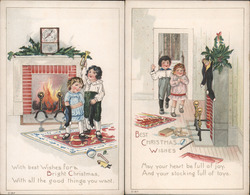 Set of 2: Children on Christmas Postcard