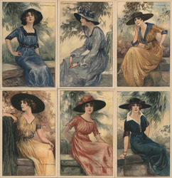 Set of 6: Art Deco Ladies, Italian Postcard