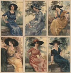 Set of 6: Art Deco Ladies, Italian Artist Signed T. Corbella Postcard Postcard Postcard