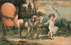 A Joyful Easter - Child with Lambs and Egg Postcard