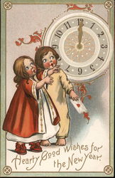 Children Watching Clock Strike Midnight Postcard