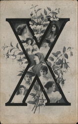 Letter X, Faces in Letters Postcard