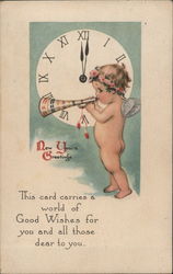 New Years Greetings - This card carries a world of Good Wishes for you and all those dear to you Postcard