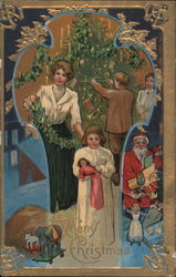 Family Decorating Christmas Tree Postcard Postcard Postcard