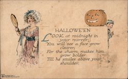 Hallowe'en Look at Midnight in Your Mirror, You Will See a Face Grow Clearer, For the Charm, Makes Him Grow Bolder Postcard