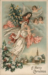 Angels Holding Christmas Tree Postcard Postcard Postcard